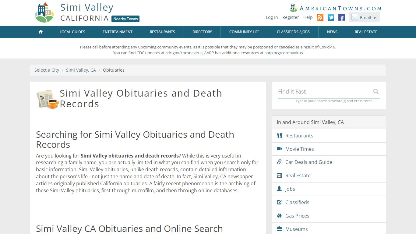 Obituaries Simi Valley CA - Simi Valley Death Records
